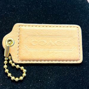 Oversized new Leather Coach tag with brass beaded chain bag charm